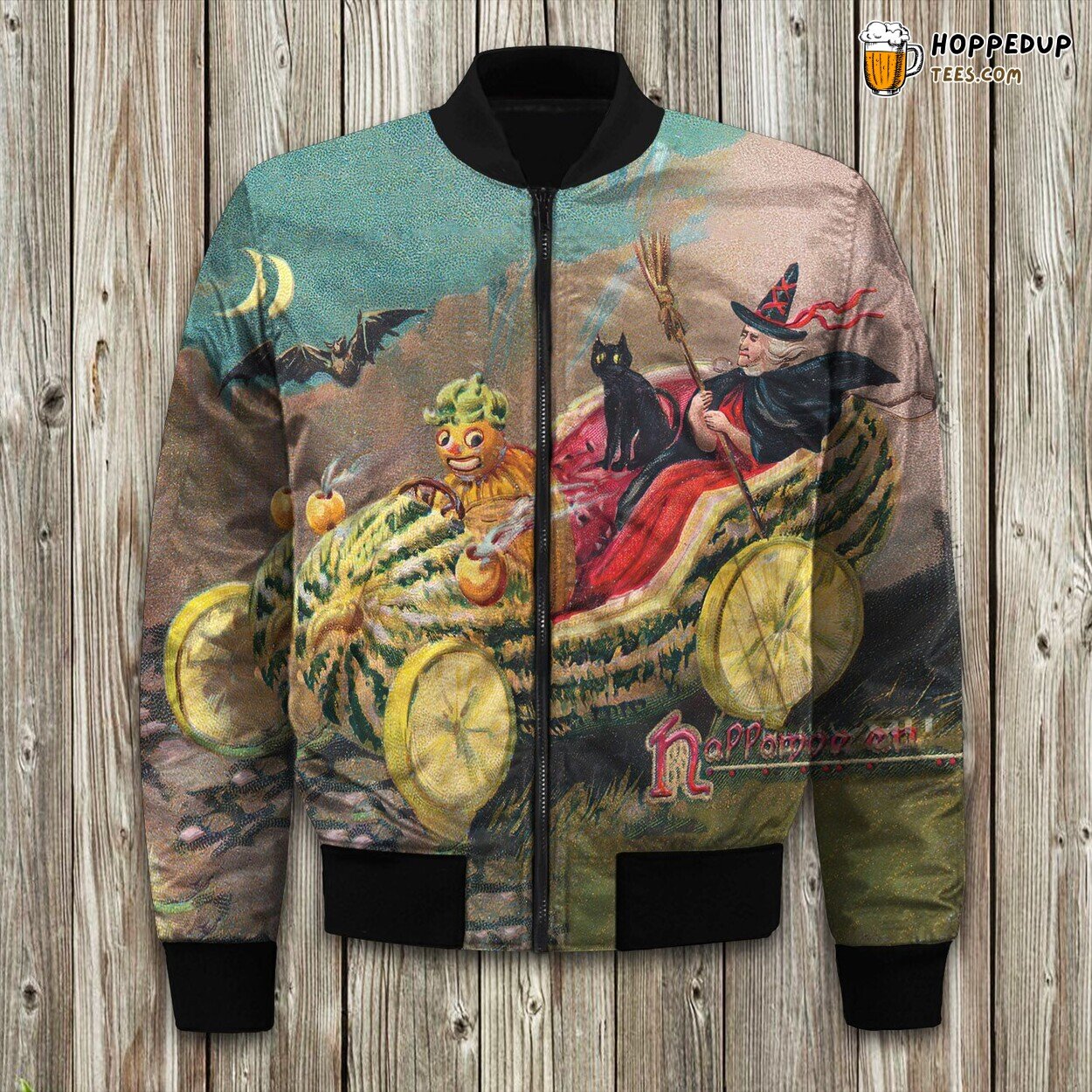 Elegant Black Cat Design Bomber Jacket Winter’s Nocturnal Feline Mystique