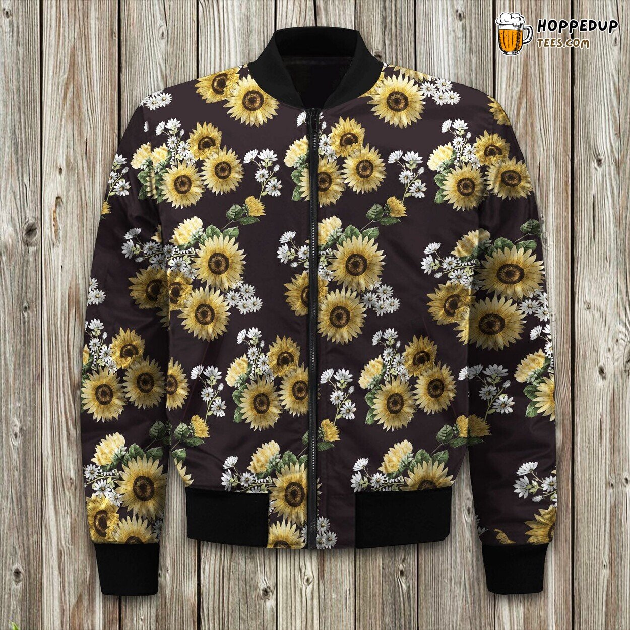 Elegant Bomber Winter Jacket Sunflower Pattern Ensuring Seasonal Warmth
