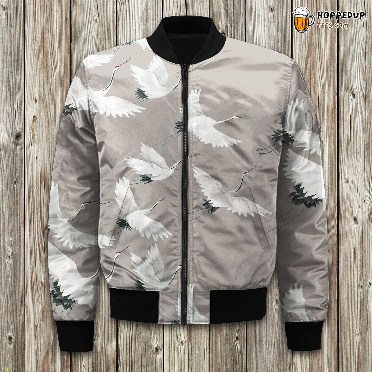Elegant Crane Bird Winter Bomber Jacket Sky Beauty Nature Inspired