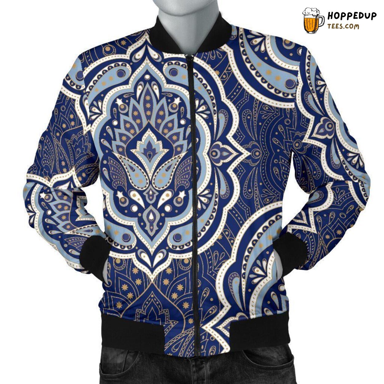 Elegant Damask Artwork Men’s Bomber Jacket Unique Essence Pattern Display