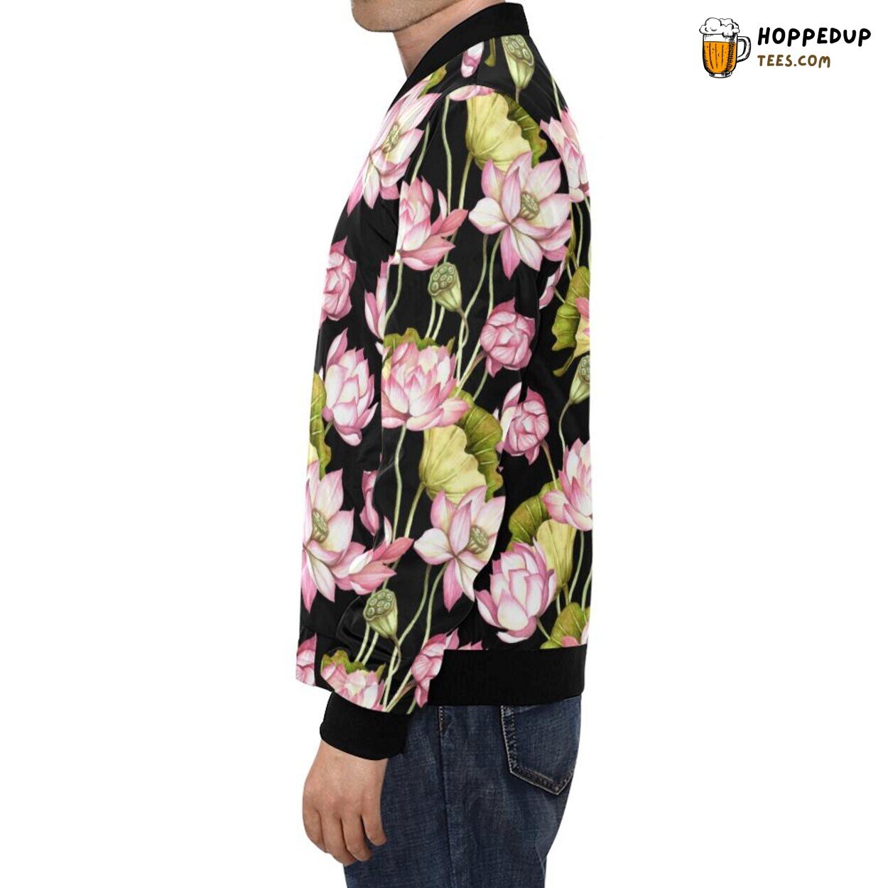 Elegant Lotus Print Pattern Design Men’s Trendsetting Bomber Jacket