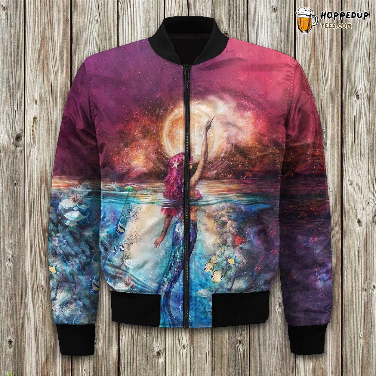 Elegant Mermaid Design Bomber Jacket Dive Into Winter’s Oceanic Trends