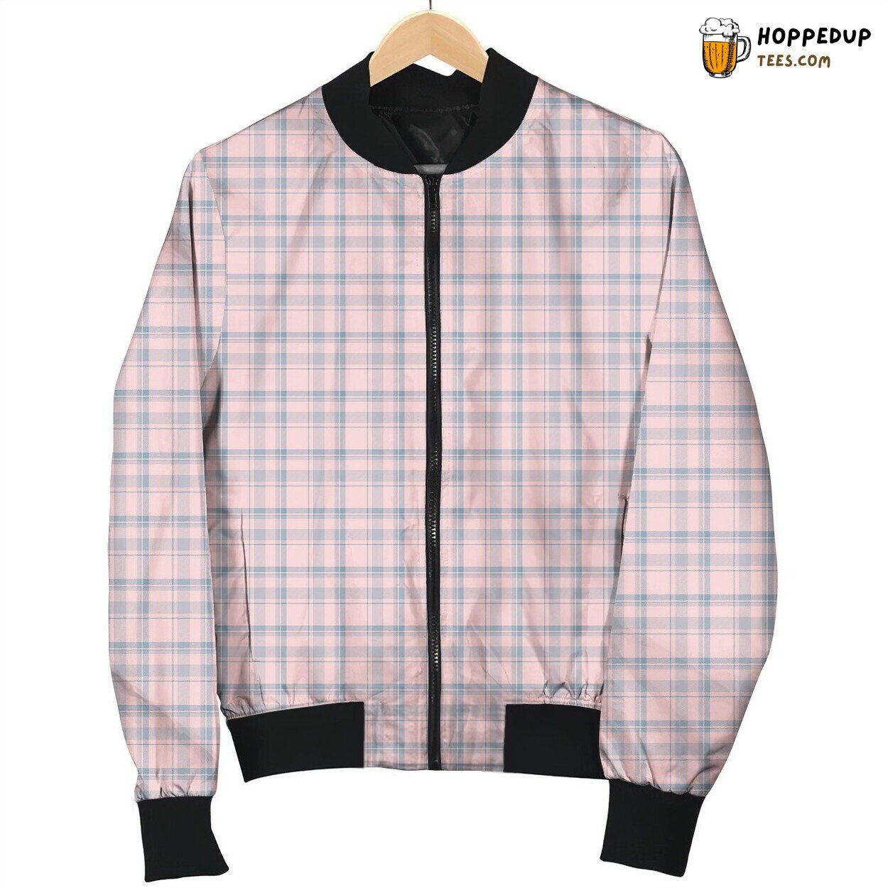 Elegant Plaid Pink Winter Bomber Jacket Premium Quality Design Finish