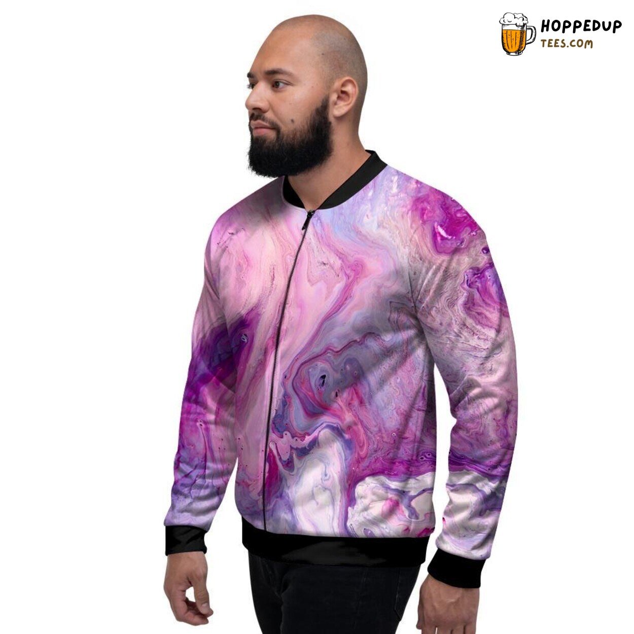 Elegant Purple Marble Pattern Design Men’s Bomber Jacket Smooth Color Fusion