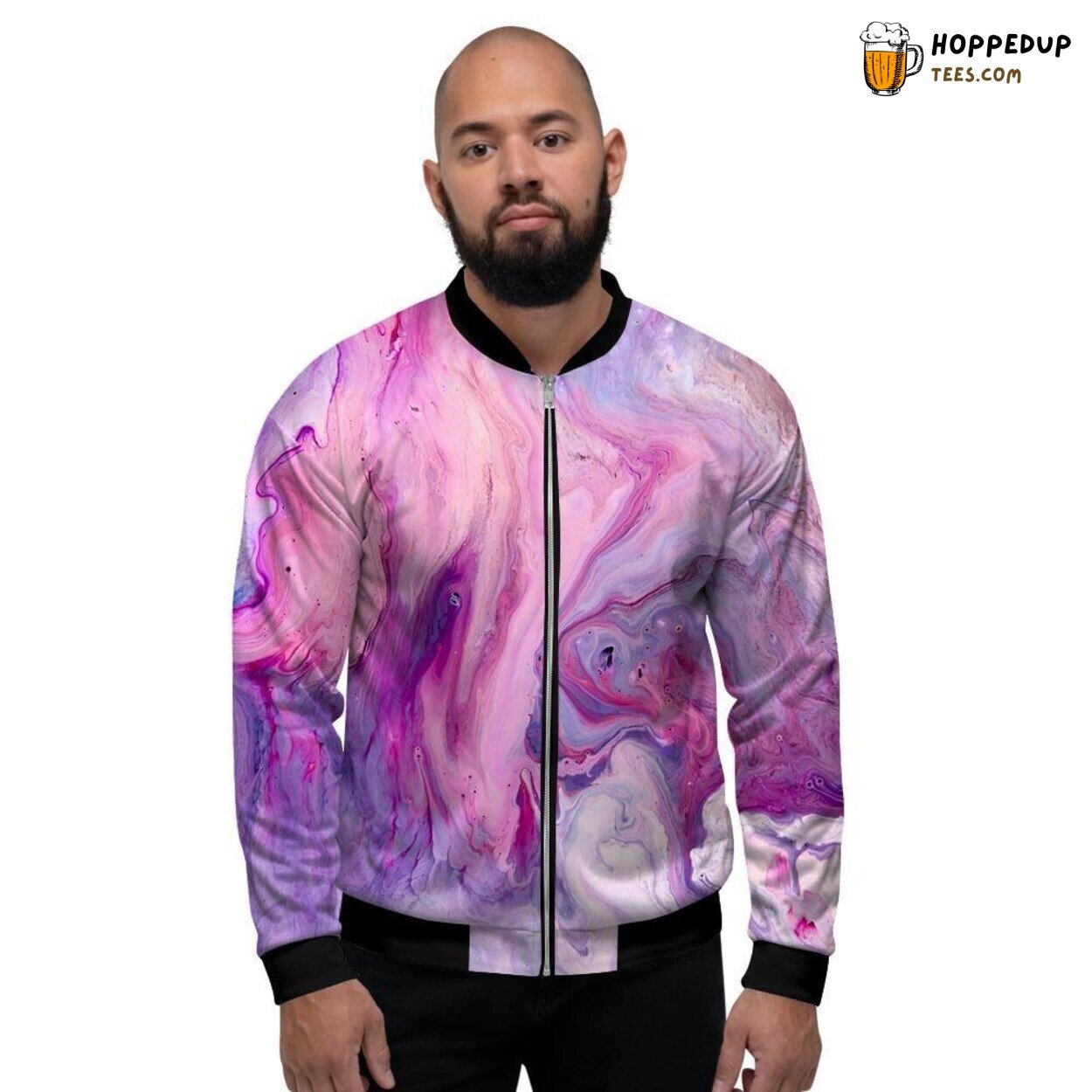 Elegant Purple Marble Pattern Design Men’s Bomber Jacket Smooth Color Fusion
