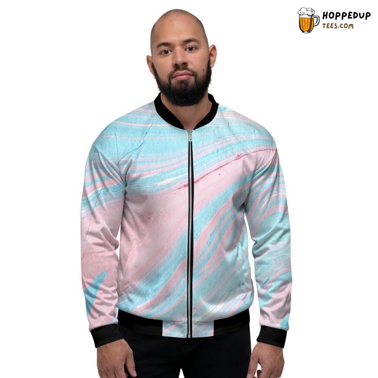 Elegant Rainbow Marble Pattern Design Men’s Bomber Jacket Color Fusion Fashion