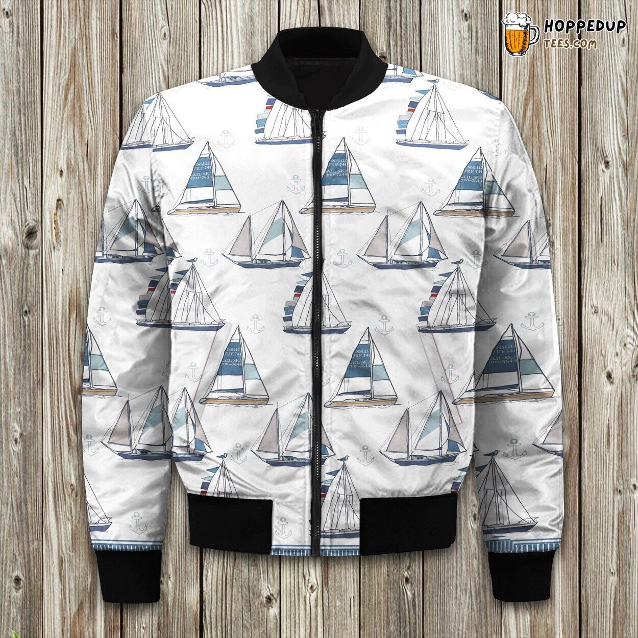 Elegant Sailboat Scene Winter Bomber Jacket Nautical Enthusiast’s Choice