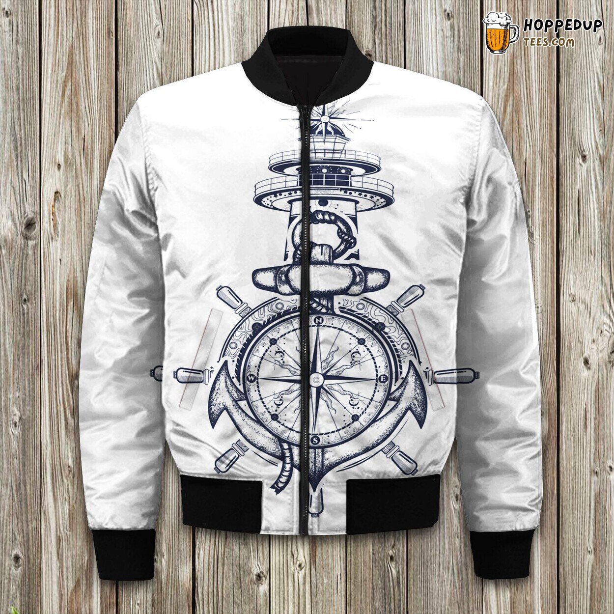 Elegant White Nautical Winter Bomber Jacket Coastal Exclusive Design Collection