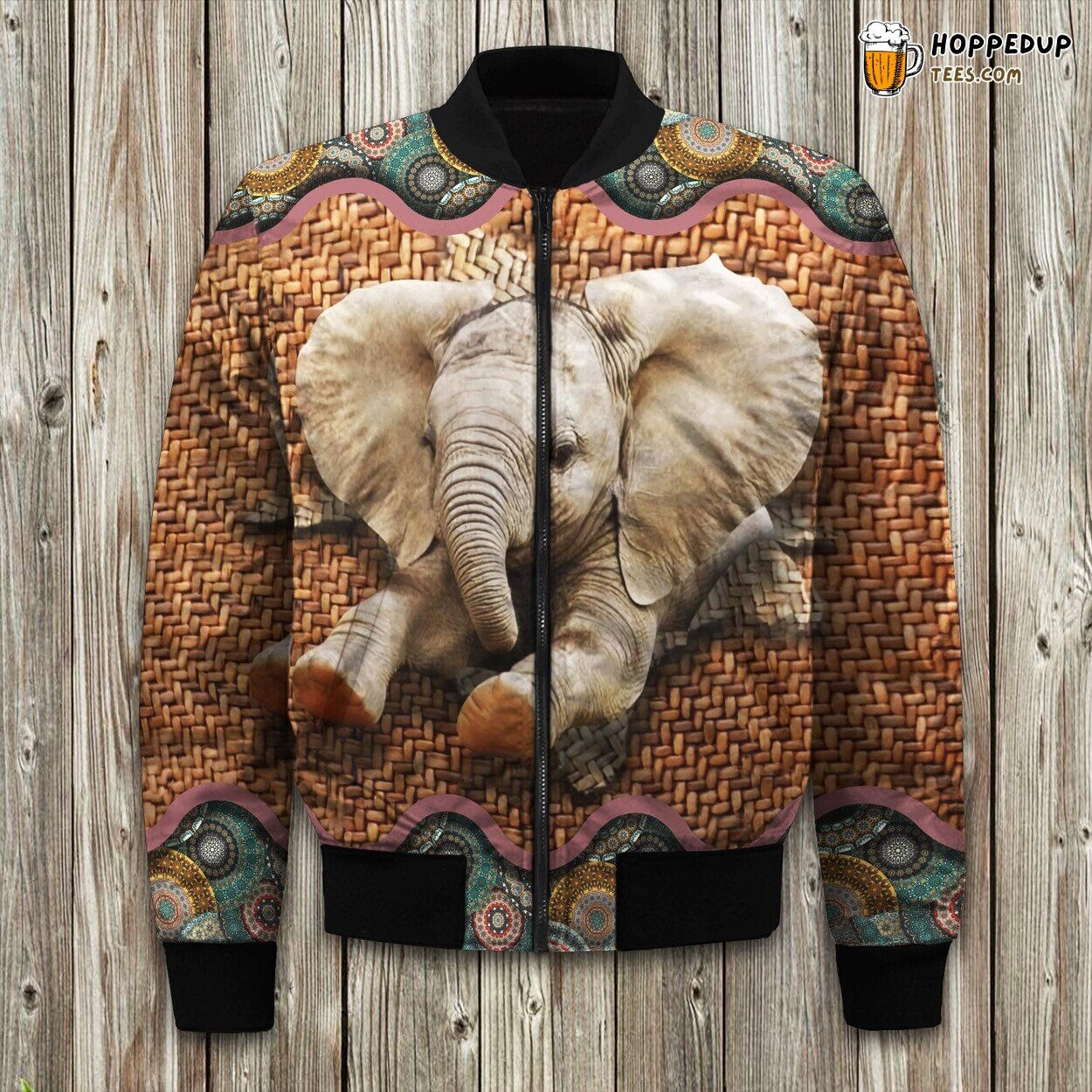 Elephant Baby Elephant On The Seamless Pattern Bomber Jacket