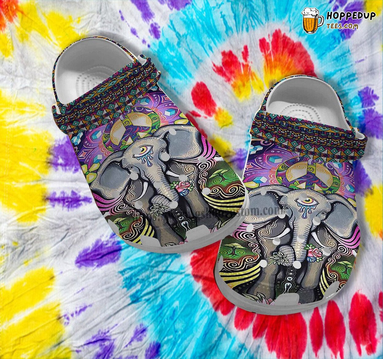 Elephant Boho Trippy Peace Hippie Shoes Customizable Clogs Gift For Besties