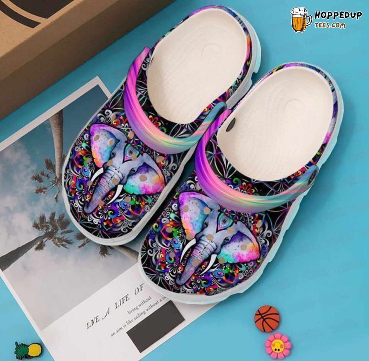 Elephant Colorful Hippie Themed Comfortable Unique Clog Shoes