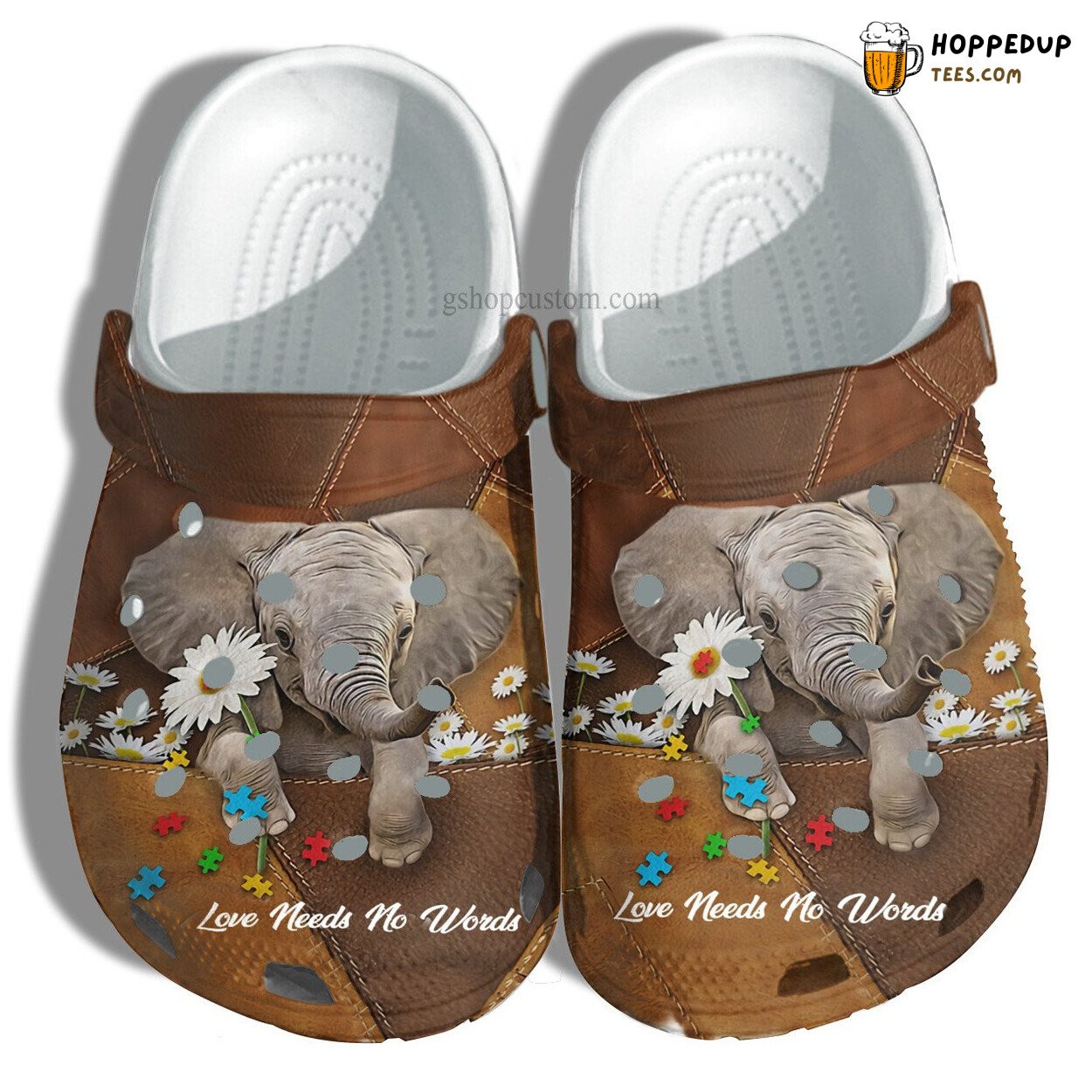 Elephant Daisy Flower Leather Shoes Gift Autism Awareness Love Need Words