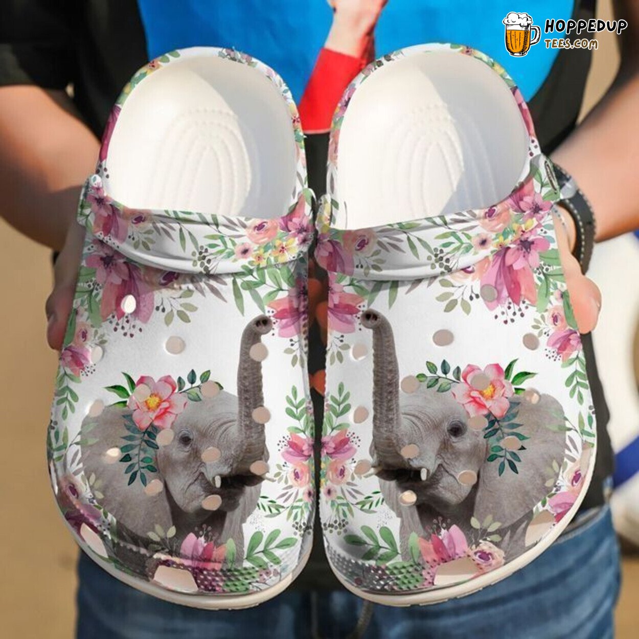 Elephant Floral Theme Classic Comfortable Stylish Clogs Shoes