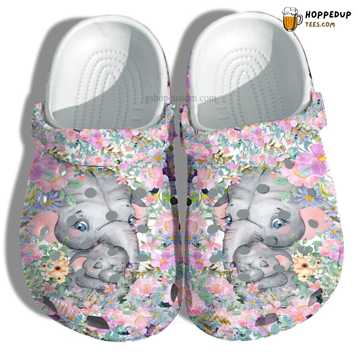 Elephant Mom Baby Hug Flower Grandma Unique Themed Croc Clogs Design