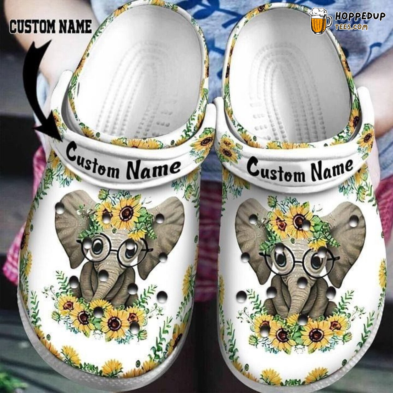 Elephant Sunflower Personalized Name Lover Gift Comfortable Rubber Clogs