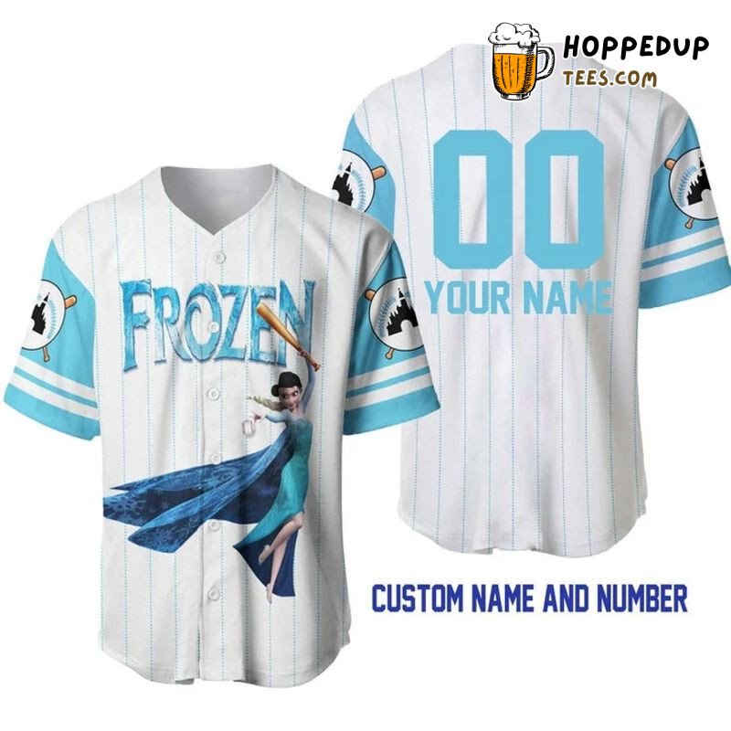 Elsa Frozen Princess White Pinstripe Personalized Baseball Jersey