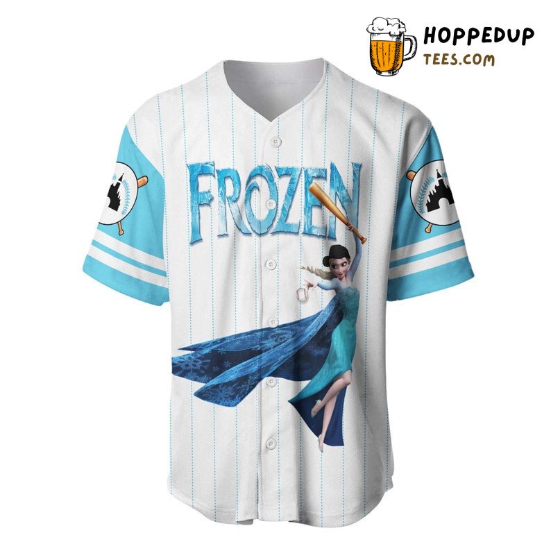 Elsa Princess Frozen All Over Print Pinstripe Baseball Jersey White Unisex Jersey Shirt