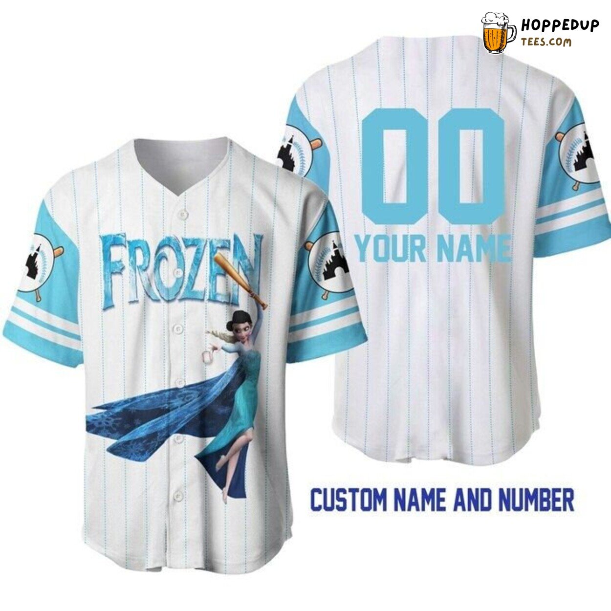 Elsa Princess Frozen Disney Mint Blue Casual Baseball Jersey