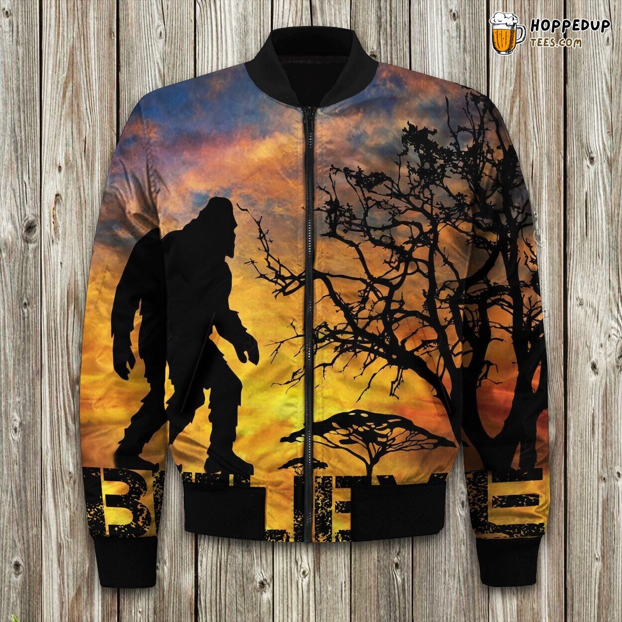 Elusive Bigfoot Print Winter Bomber Jacket Mystery Creature Design Touch