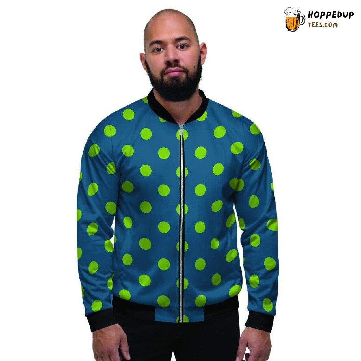 Emerald Green Classic Polka Dot Display Men’s Bomber Jacket Timeless Fashion