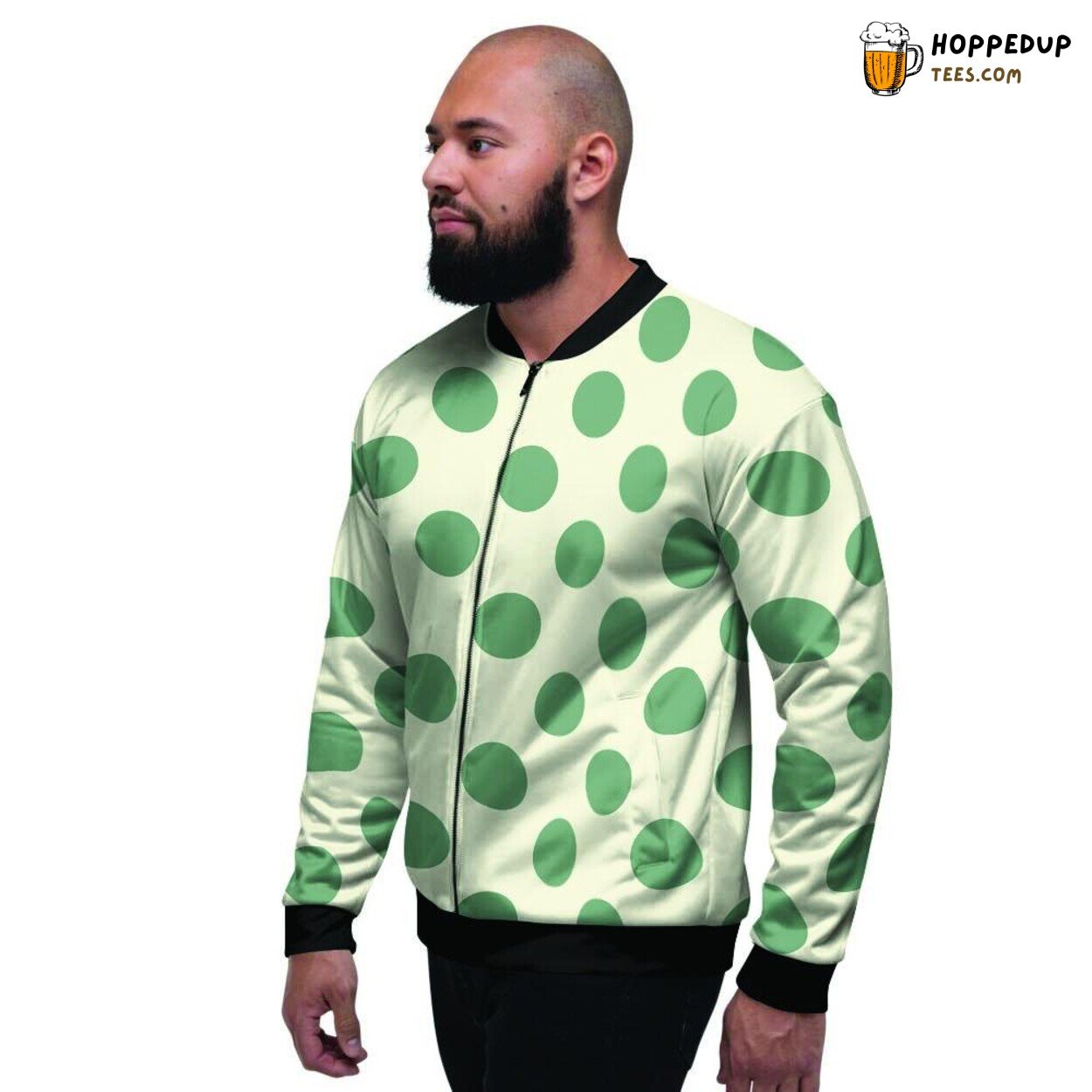 Emerald Green Dots On Cream Men’s Bomber Jacket Classic Polka Art Display