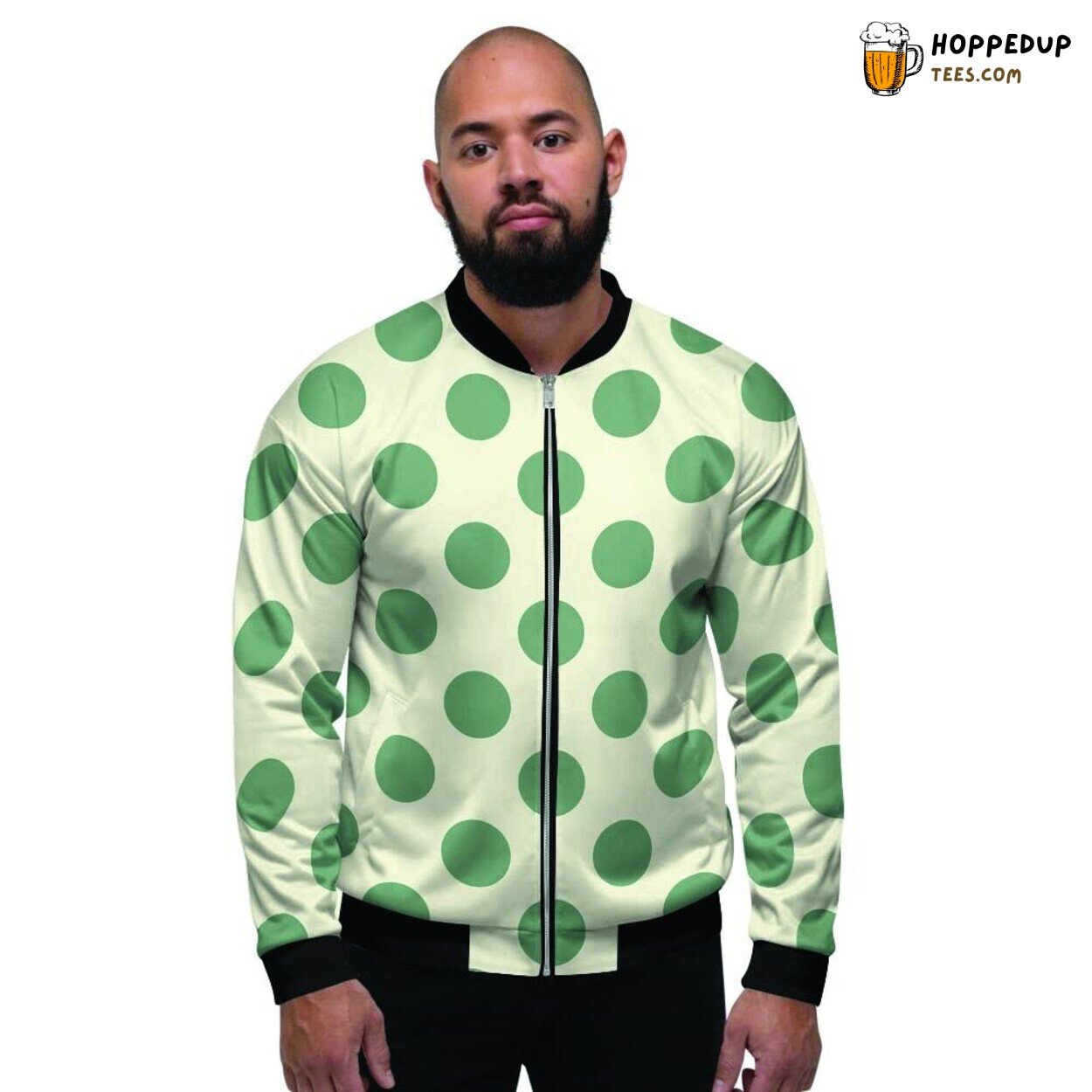 Emerald Green Dots On Cream Men’s Bomber Jacket Classic Polka Art Display Emerald Green Dots On Cream Men’s Bomber Jacket Classic Polka Art Display