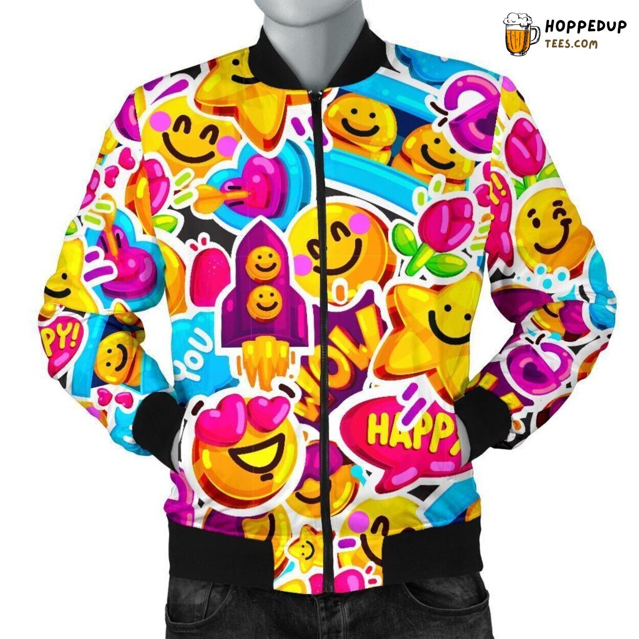 Emoji Expressions Display Men’s Bomber Jacket Unique Pattern Design Art