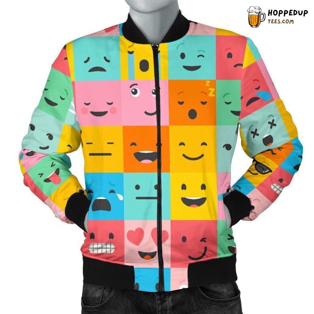 Emoji’s Expressive Tribute Men’s Bomber Jacket Unique Design Pattern Display