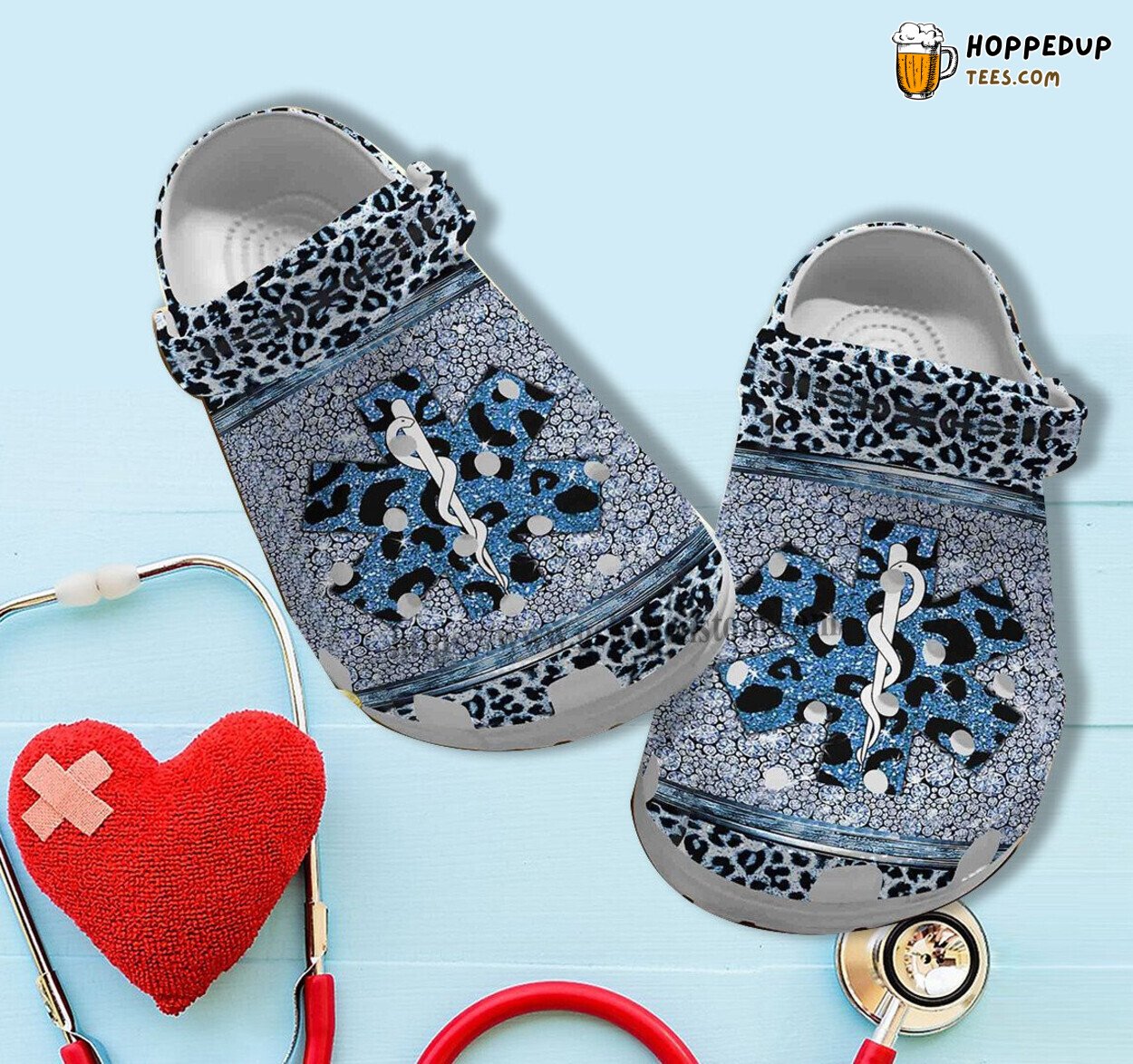 Ems Girl Worker Leopard Twinkle Blue Croc Shoes Mother Day Special Gift