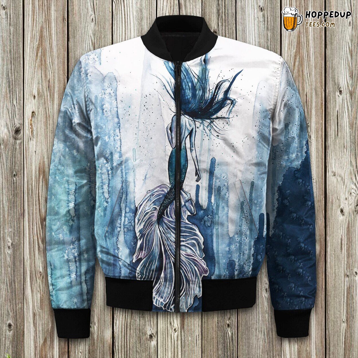 Enchanted Mermaid Theme Bomber Jacket Winter Oceanic Myths and Elegance
