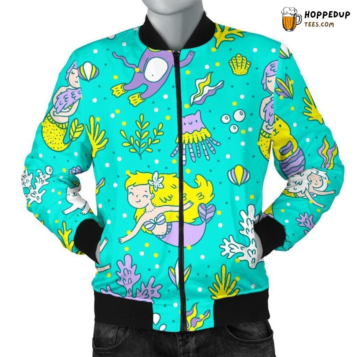 Enchanting Mermaid Essence Men’s Bomber Jacket Unique Pattern Design Display