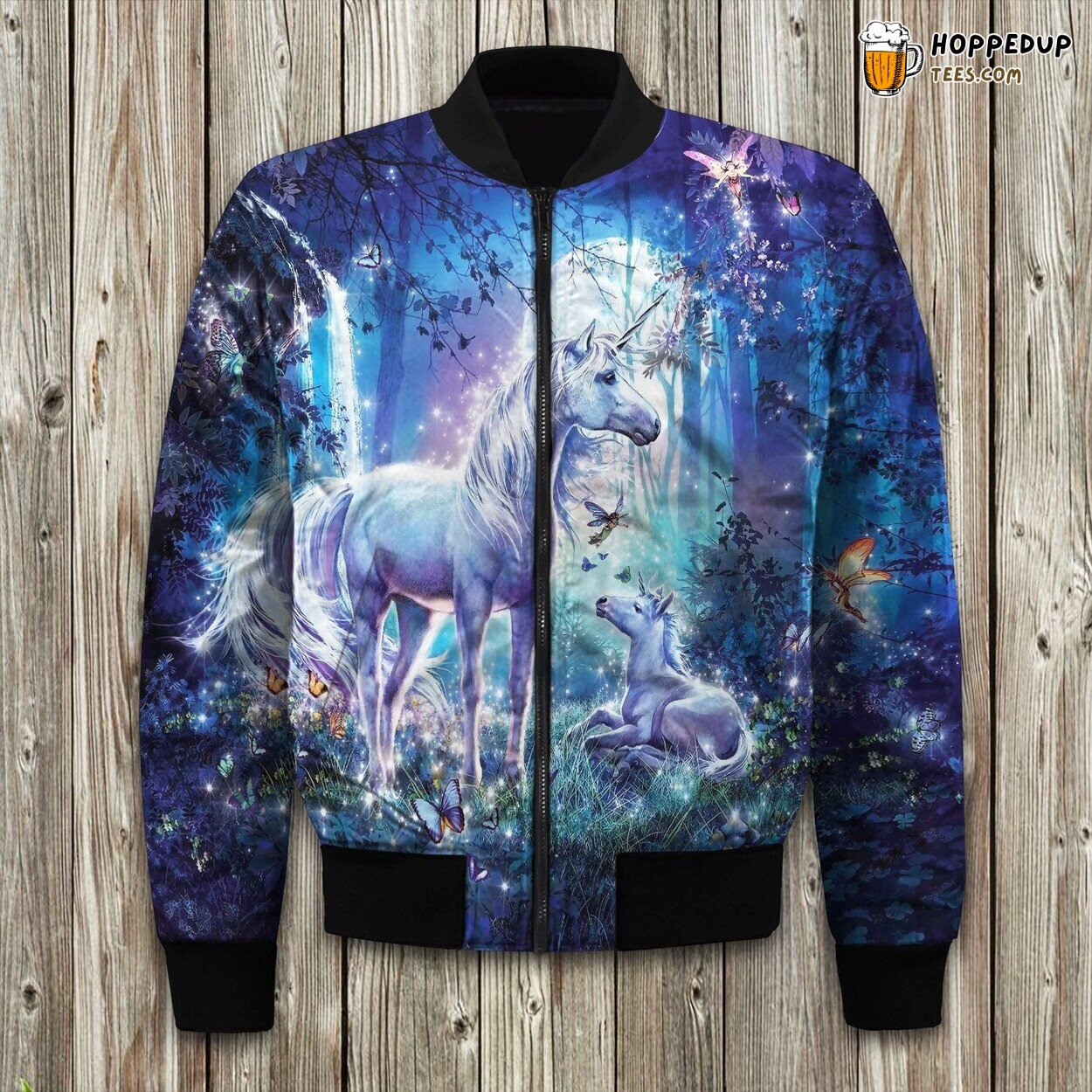 Enchanting Unicorn Imprint Delightful Winter Bomber Jacket Art