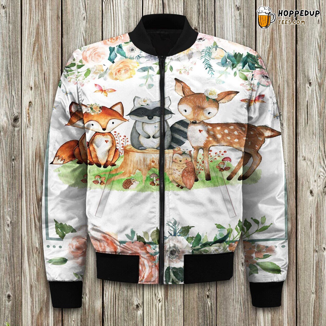 Enchanting Woodland Animal Theme Winter Bomber Jacket Forest Friends Delight