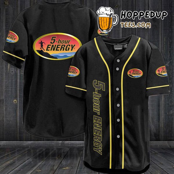 Energy Boost Themed Black Baseball Jersey Celebrating 5hour Distinctive Look