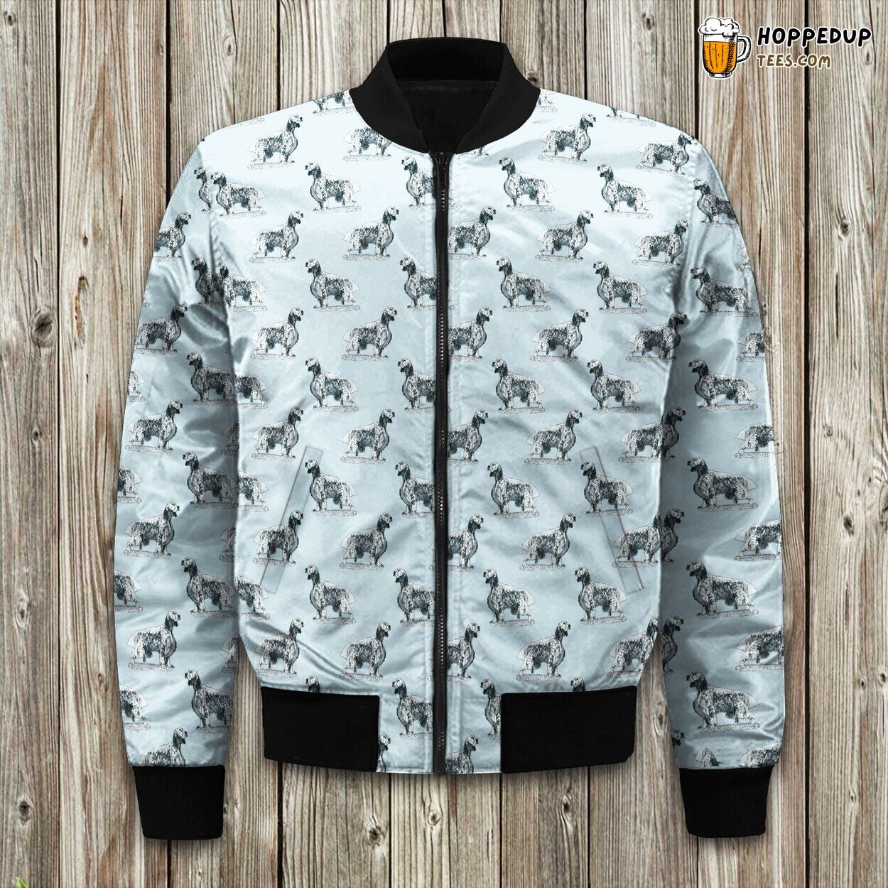 English Setter In Light Blue Bomber Jacket