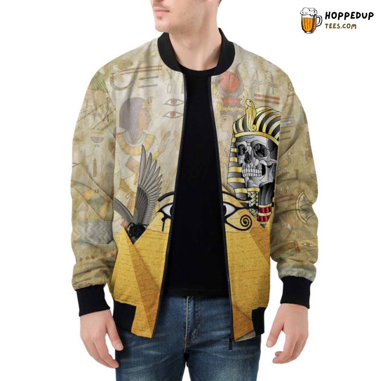 Enigmatic Aura of Egypt Displayed Through Skull Pharaoh Bomber Jacket Enigmatic Aura of Egypt Displayed Through Skull Pharaoh Bomber Jacket