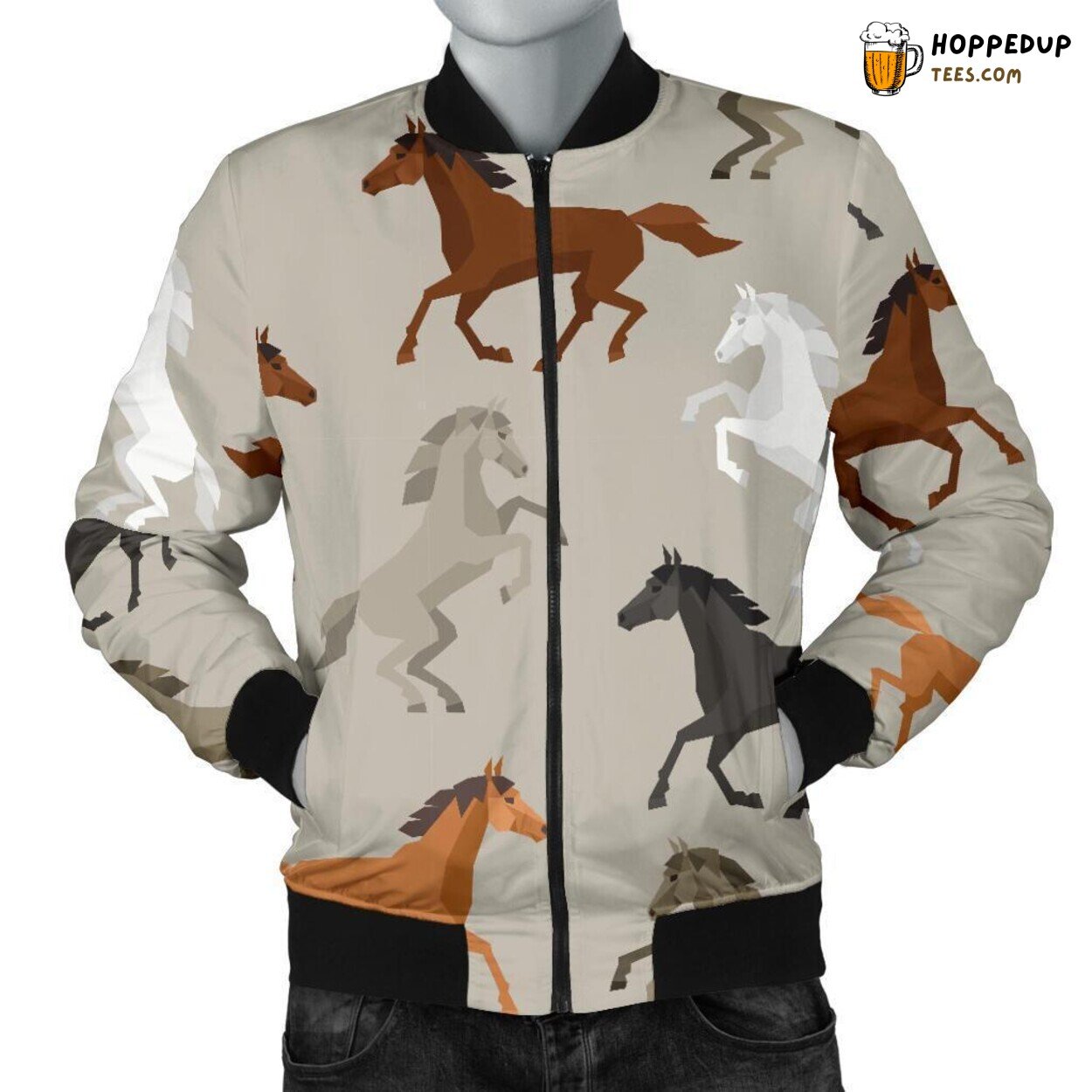 Equestrian Elegance Men’s Bomber Jacket Unique Essence Pattern Design Art