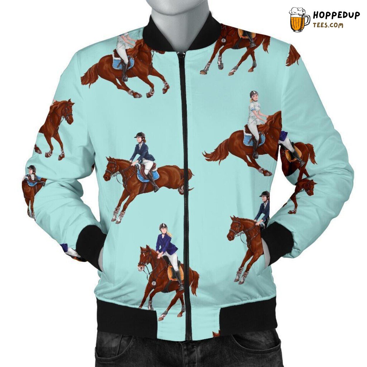 Equestrian Sport Tribute Men’s Bomber Jacket Unique Design Pattern Display
