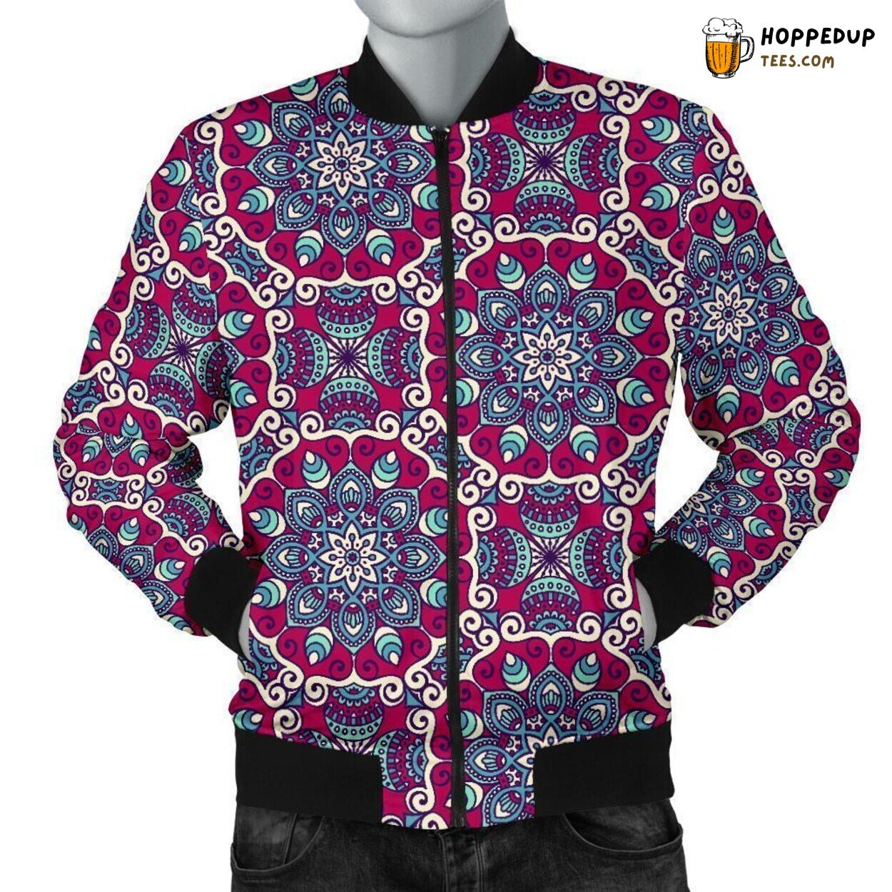 Essence of Bohemian Life Men’s Bomber Jacket Unique Pattern Design Display