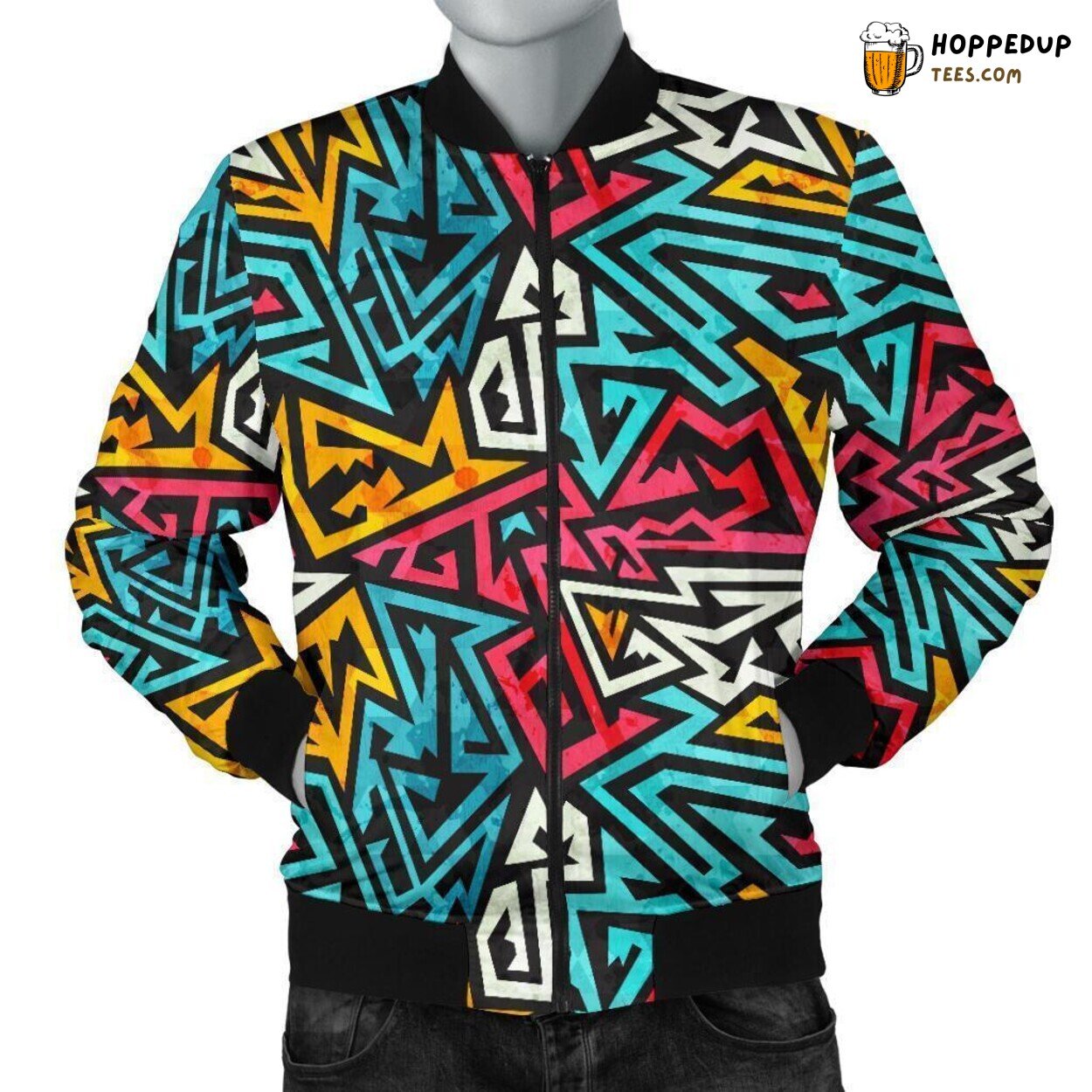 Essence of Funky Vibes Men’s Bomber Jacket Unique Design Pattern Showcase
