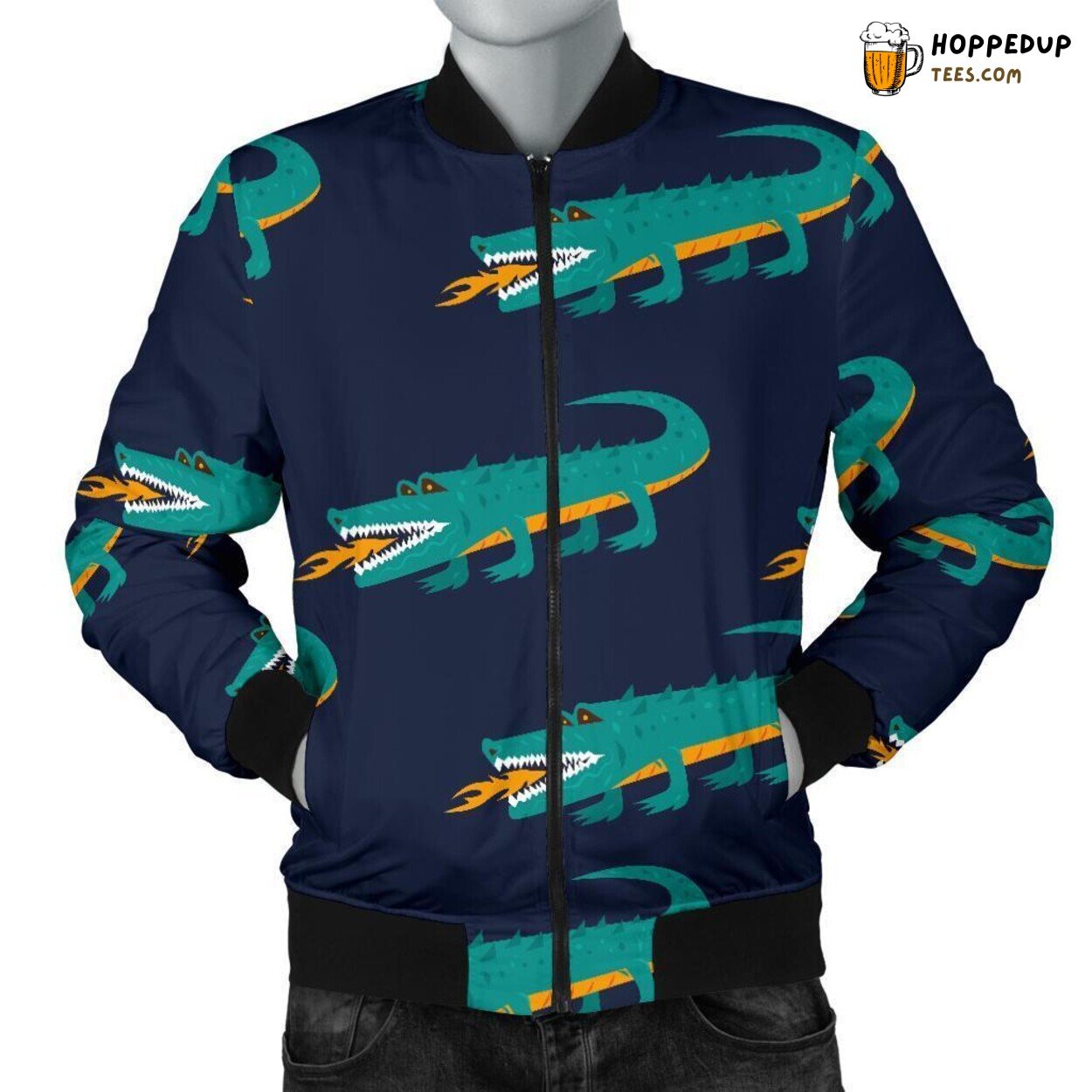 Essence of Majestic Crocodile Men’s Bomber Jacket Unique Pattern Design