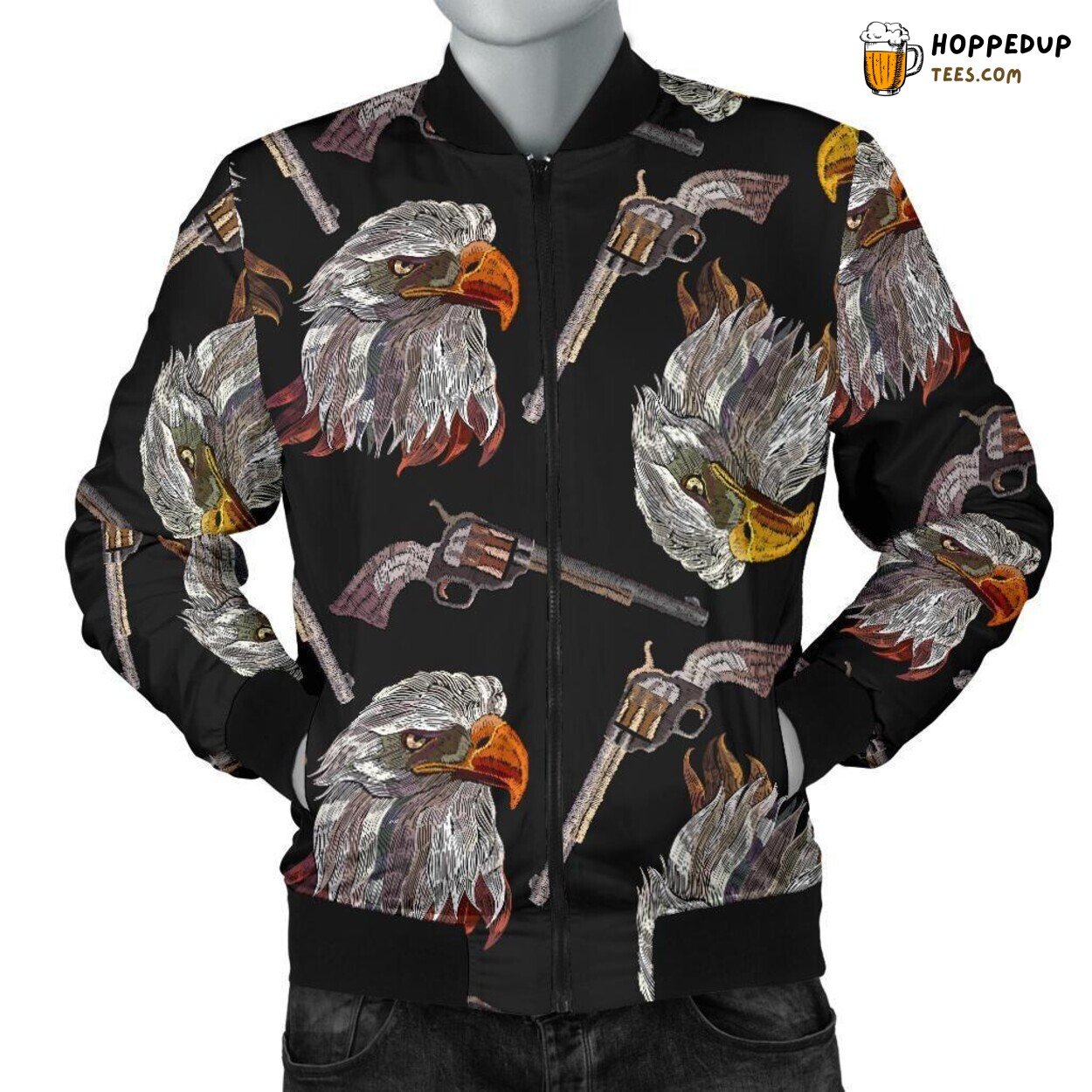 Essence of Majestic Eagle Men’s Bomber Jacket Unique Design Pattern Display