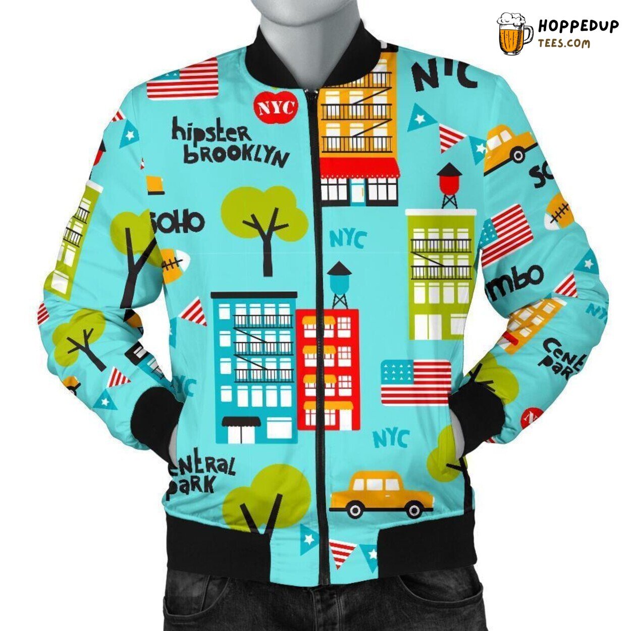 Essence of New York City Men’s Bomber Jacket Distinct Pattern Design Art
