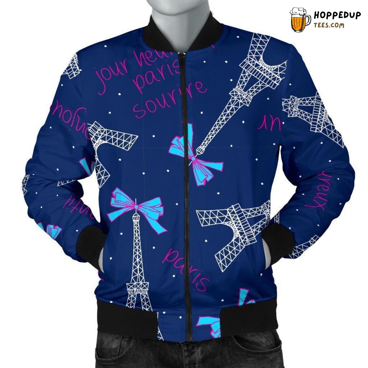Essence of Paris City Men’s Bomber Jacket Distinct Pattern Design Display