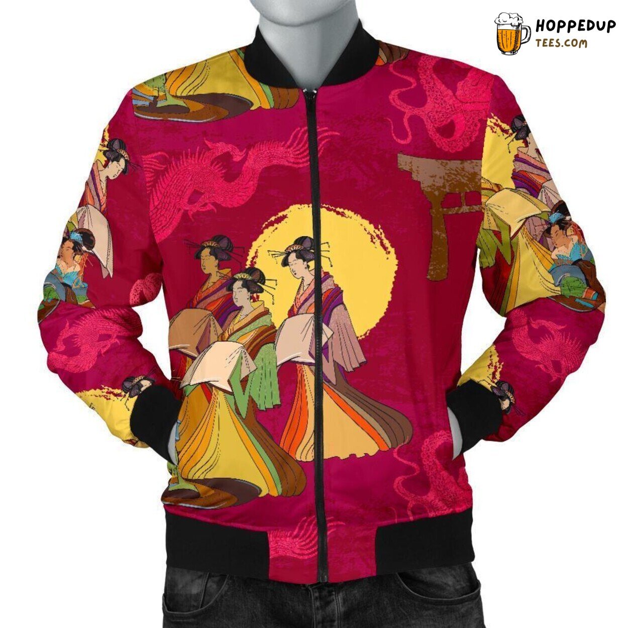 Essence of Tokyo Japanese Culture Men’s Bomber Jacket Unique Pattern Design