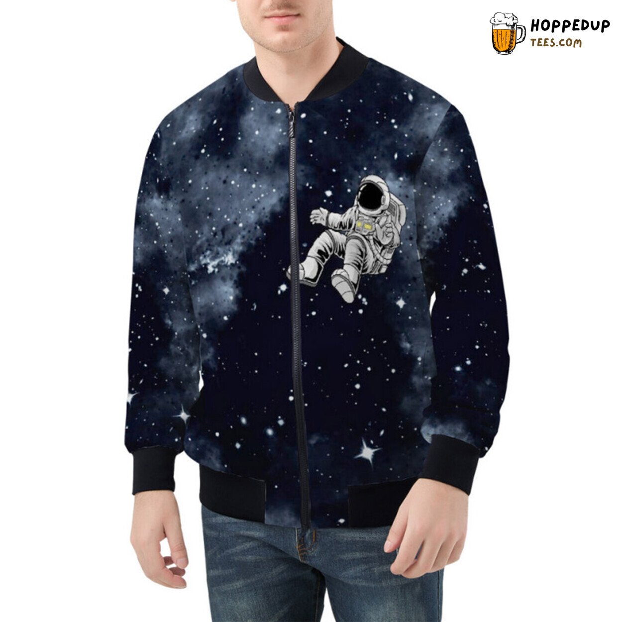 Ethereal Astronaut Floating Through Vastness of Space Bomber Jacket