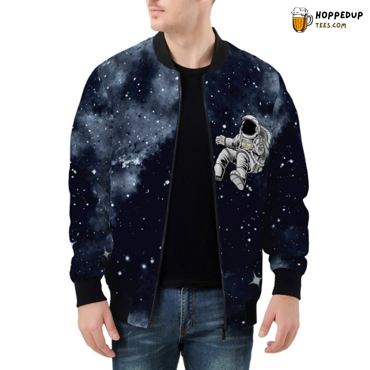 Ethereal Astronaut Floating Through Vastness of Space Bomber Jacket