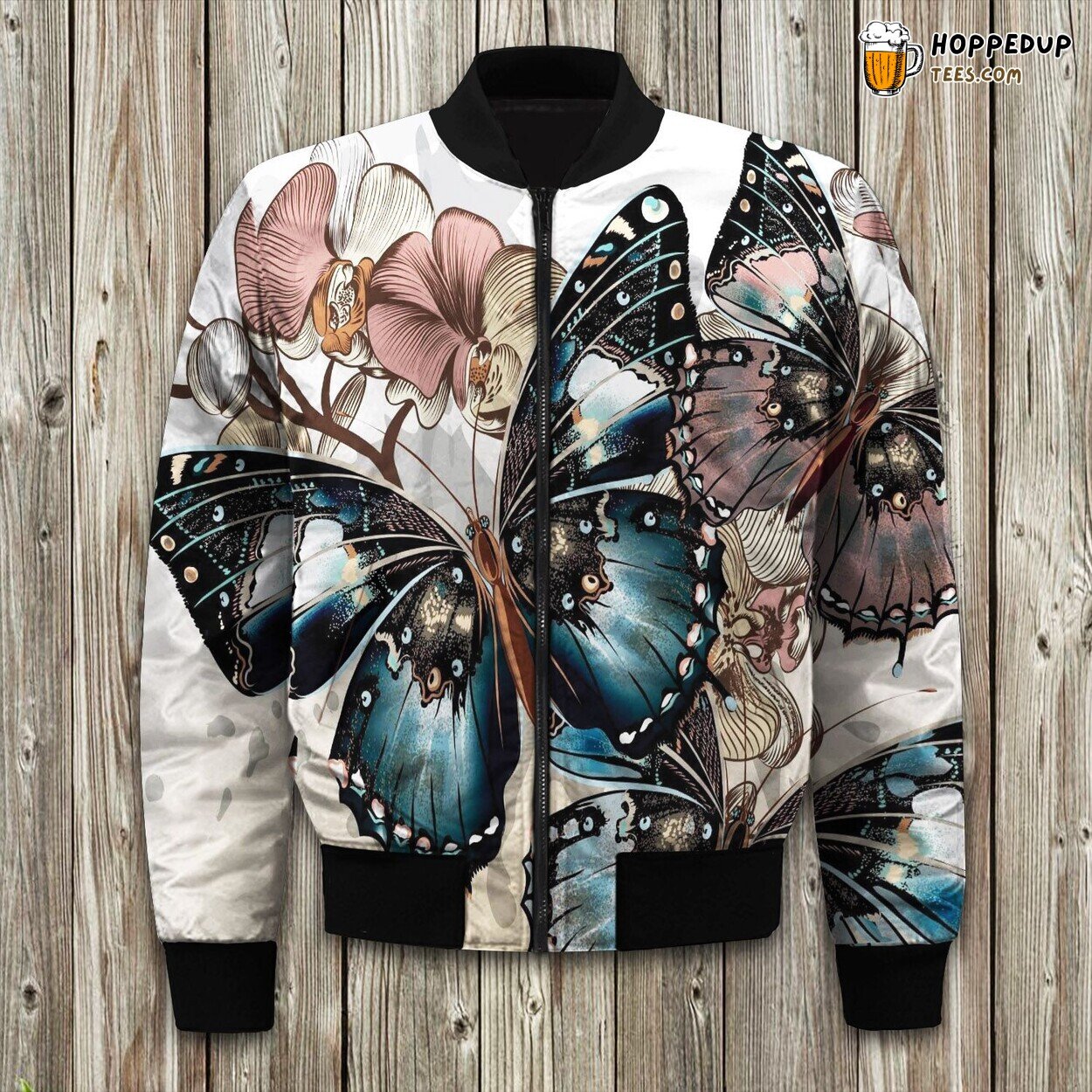 Ethereal Butterfly Art Bomber Jacket Winter’s Winged Beauty in Fluttering Elegance