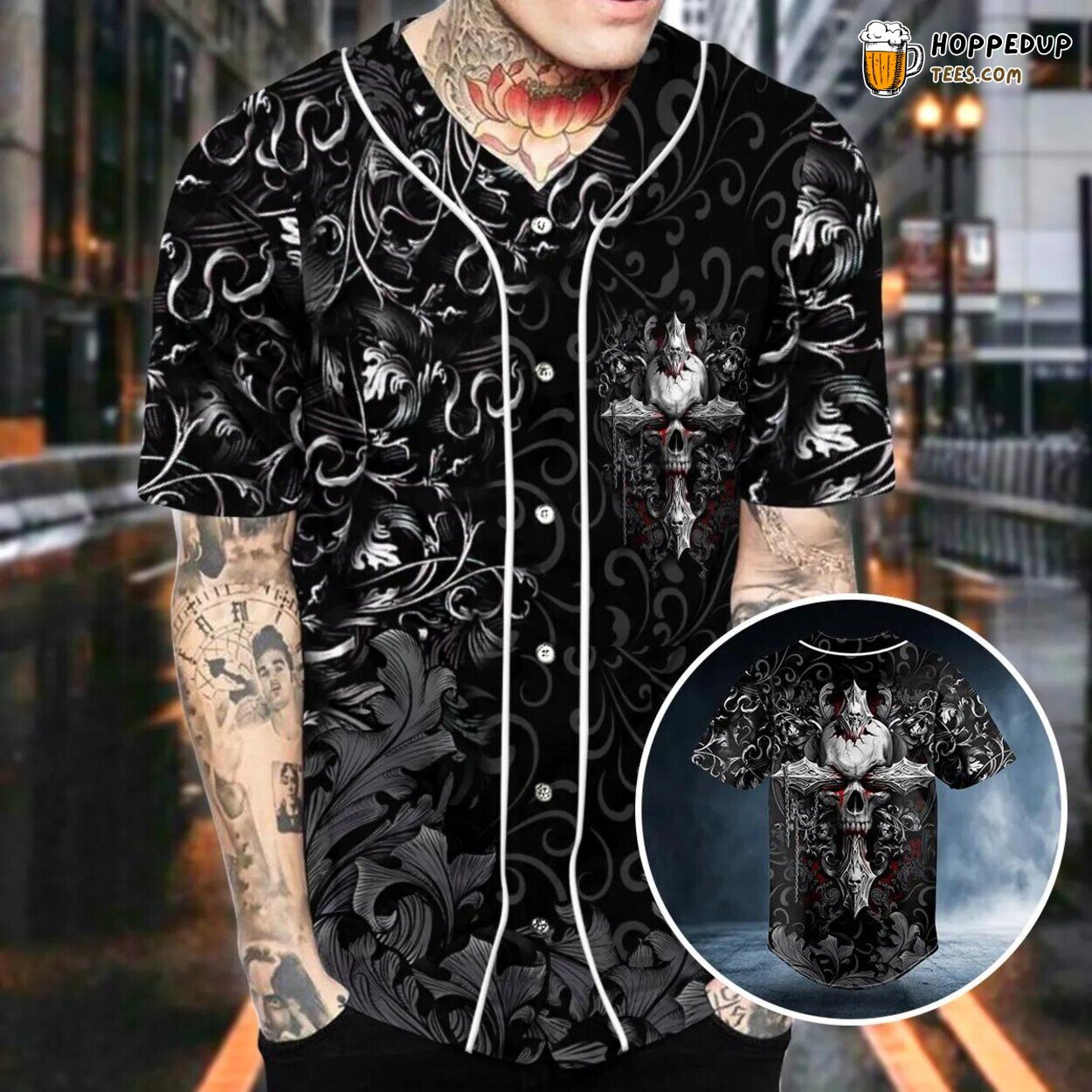 Ethereal Ghost Cross Skull Baseball Jersey Viking 3D Print Unique Tee