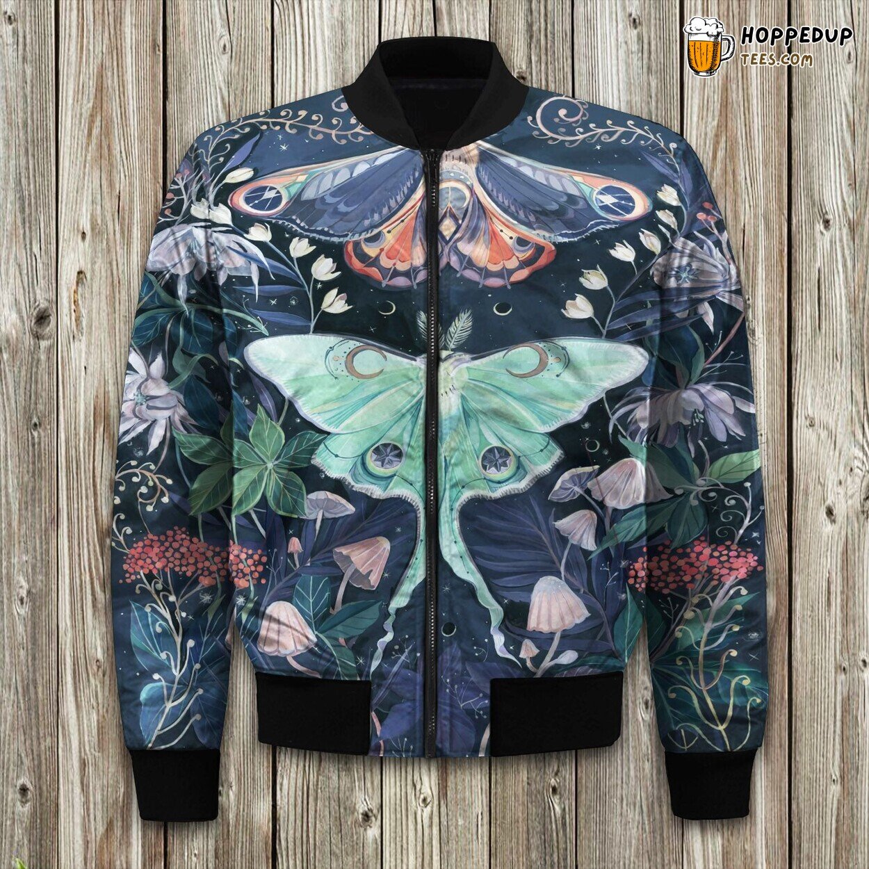 Ethereal Luna Moth Theme Winter Bomber Jacket Night’s Delight Design